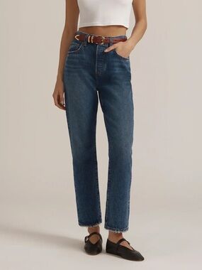 Favorite Daughter Otto - Classic High-Rise Straight Leg Jeans in Dark Blue